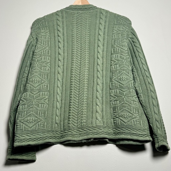 LL Bean Sage Green Cable-knit Heritage Cardigan w Wood Buttons Sz M - Picture 6 of 8